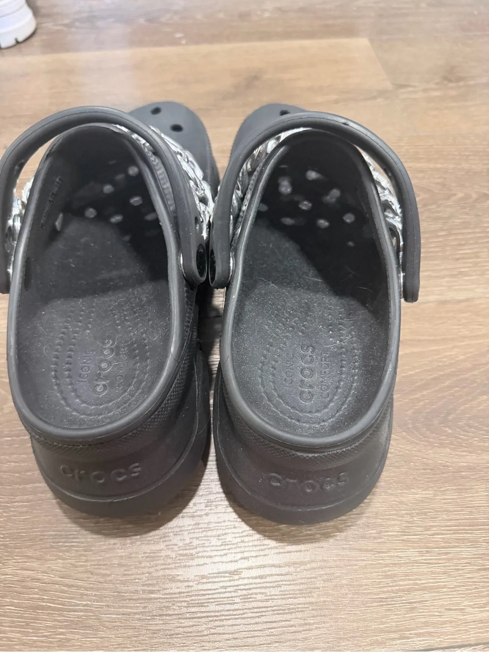 CROCS Platform Black Clog with Silver Chain Accent